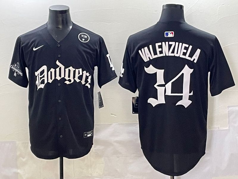 Men 2025 Los Angeles Dodgers #34 Valenzuela Black Seventh generation Joint Name Nike MLB Jersey style 16